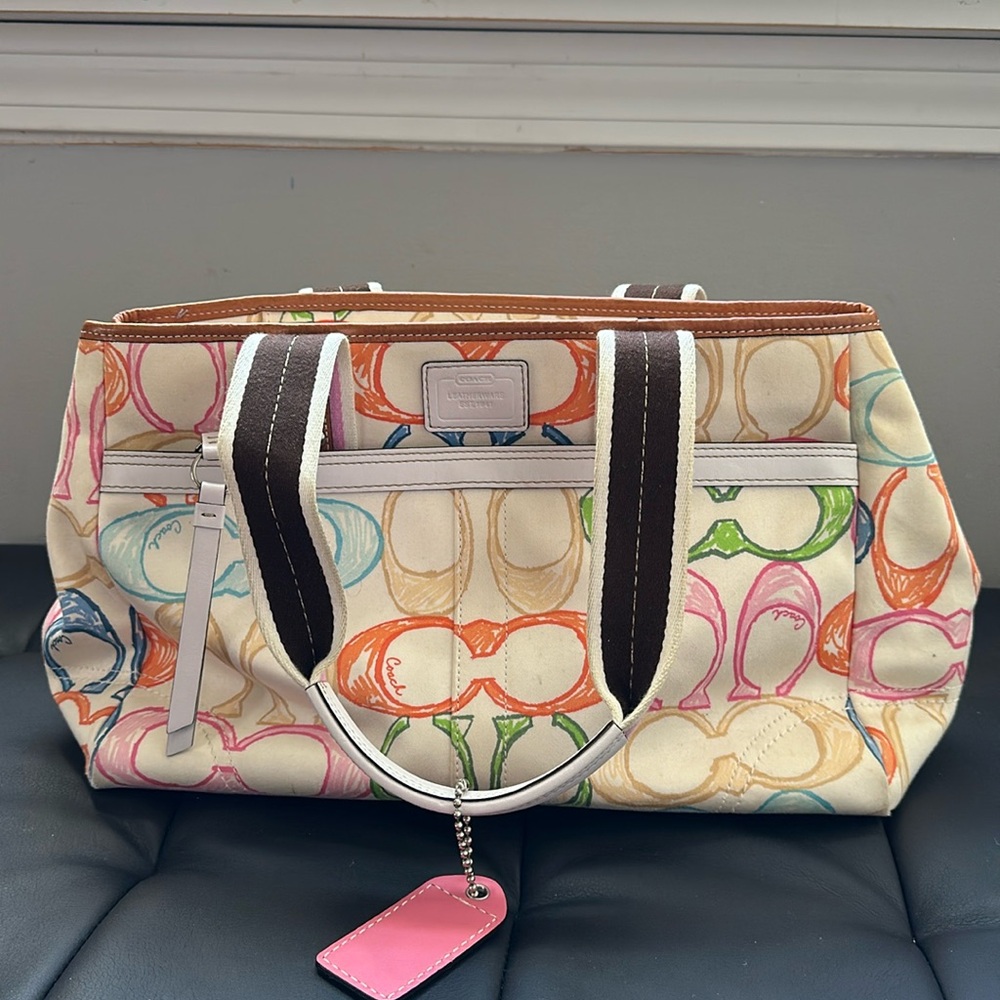 Coach Large White Rainbow Tote